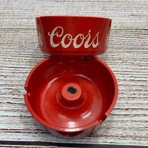Vintage Set of 2 Ornamin Coors Ashtray Red Plastic Barware Collectible